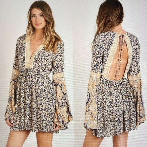 Free People Once Upon Summertime Romper Jumpsuit Womens XS open back Bohemian - Picture 4 of 11